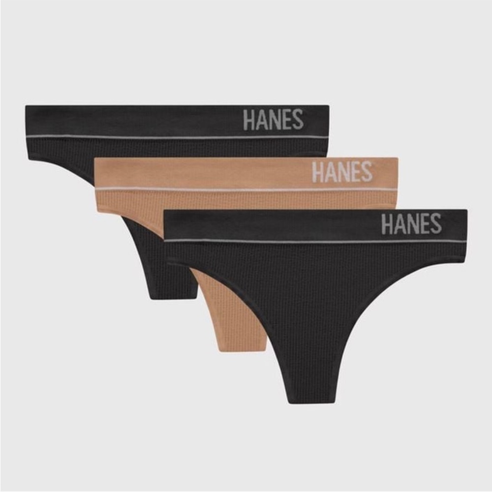 NWT Hanes Originals Women’s Seamless Rib Hi-Rise Thong 3 Pack
